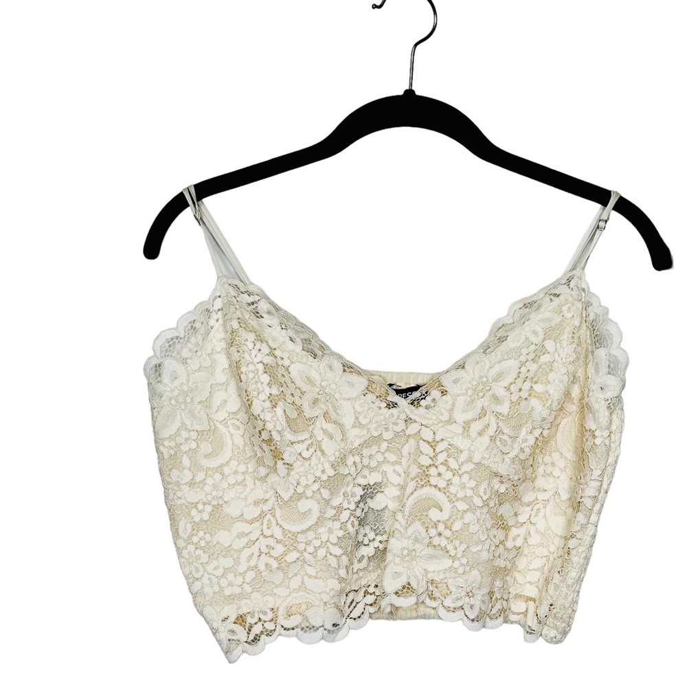 Express Ivory lace camisole with adjustable straps, Size Large.